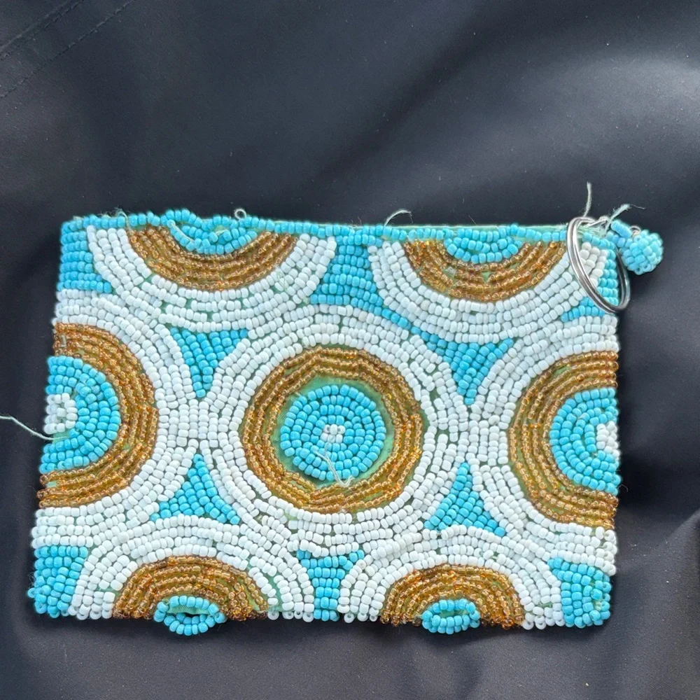 Beaded Clutch with vintage 1960s beaded Blue and Gold Accents - Picture 2 of 5